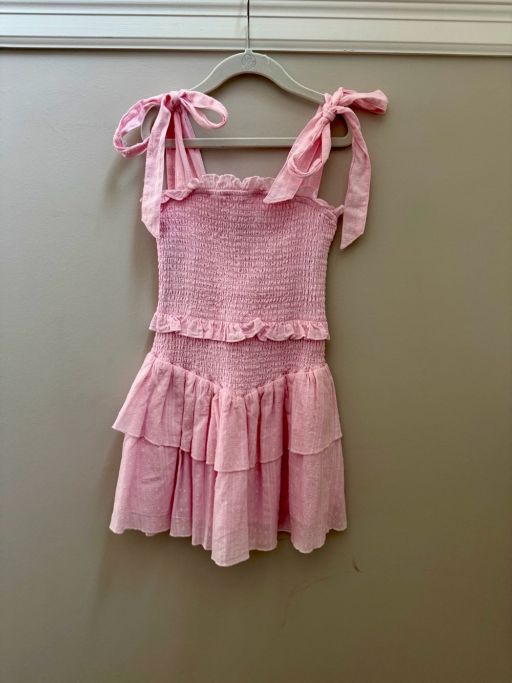 Like New Girls Katie J NYC Pink Smocked Ruffle Tiered Dress Size M